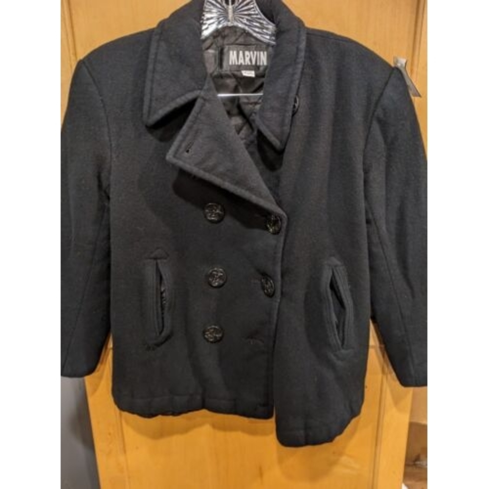 Vintage Marvin Richard’s Wool Overcoat Black Womens Size XS Short 1 Button